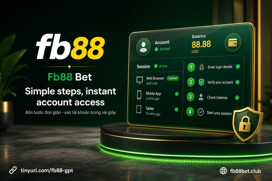Bốn bước đăng nhập tài khoản Fb88 gồm mở trang, chọn đăng nhập, nhập thông tin và xác minh
